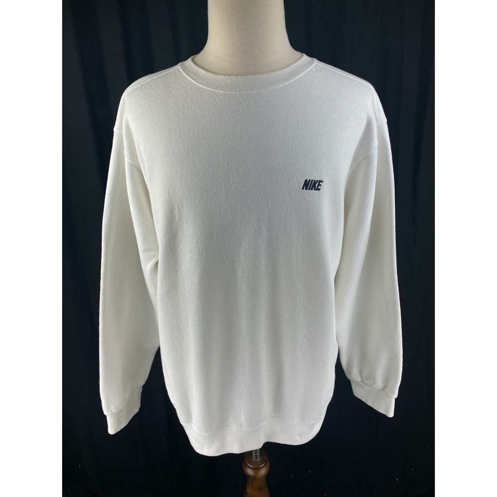 Nike Mens Y2K Mini Spellout Vtg Sweatshirt‎ XL Pullover White Side Logo Crewneck